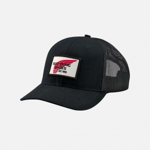 Red Wing Embroidered Logo Mesh Ball Cap in Black | NJPDQEI-64