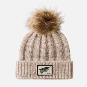 Red Wing Knit Pom Beanie Hat in Cream | ATSPLKI-54
